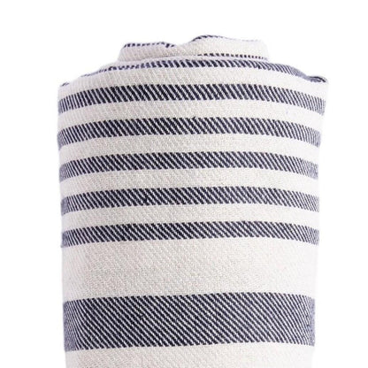 59" X 71" Blue and White Cotton Plain Weave Striped Throw Blanket with Tassels HomeRoots