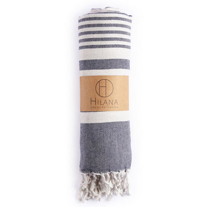 59" X 71" Blue and White Cotton Plain Weave Striped Throw Blanket with Tassels HomeRoots
