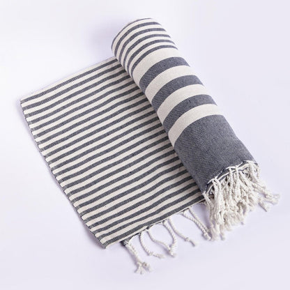 59" X 71" Blue and White Cotton Plain Weave Striped Throw Blanket with Tassels HomeRoots