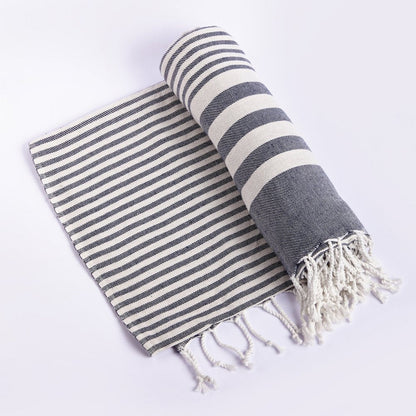 59" X 71" Blue and White Cotton Plain Weave Striped Throw Blanket with Tassels HomeRoots