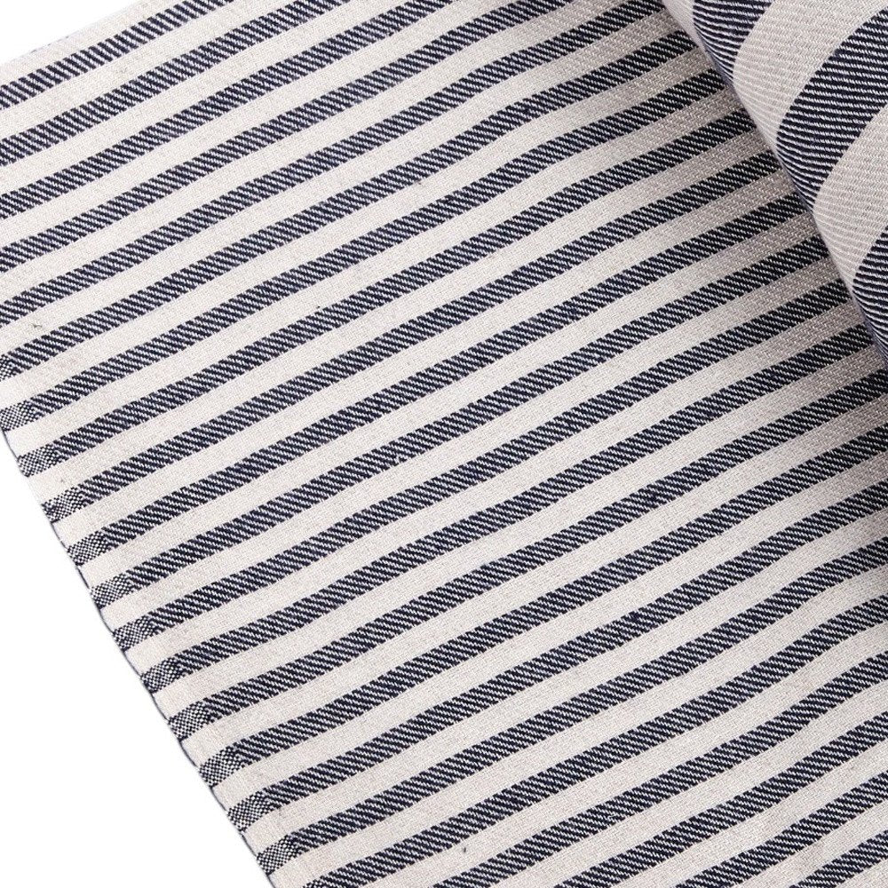 59" X 71" Blue and White Cotton Plain Weave Striped Throw Blanket with Tassels HomeRoots