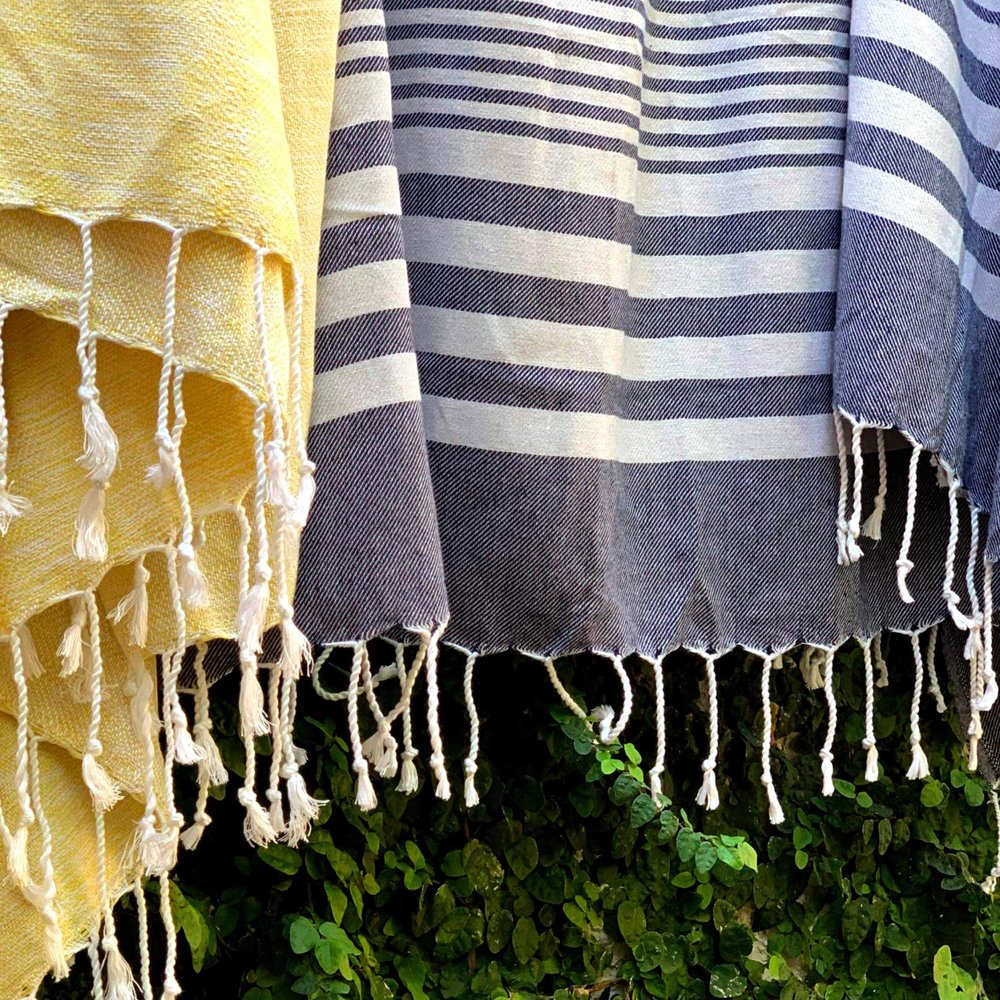 59" X 71" Blue and White Cotton Plain Weave Striped Throw Blanket with Tassels HomeRoots