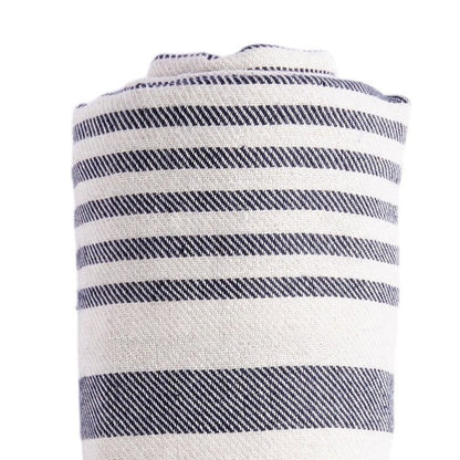 59" X 71" Blue and White Cotton Plain Weave Striped Throw Blanket with Tassels HomeRoots
