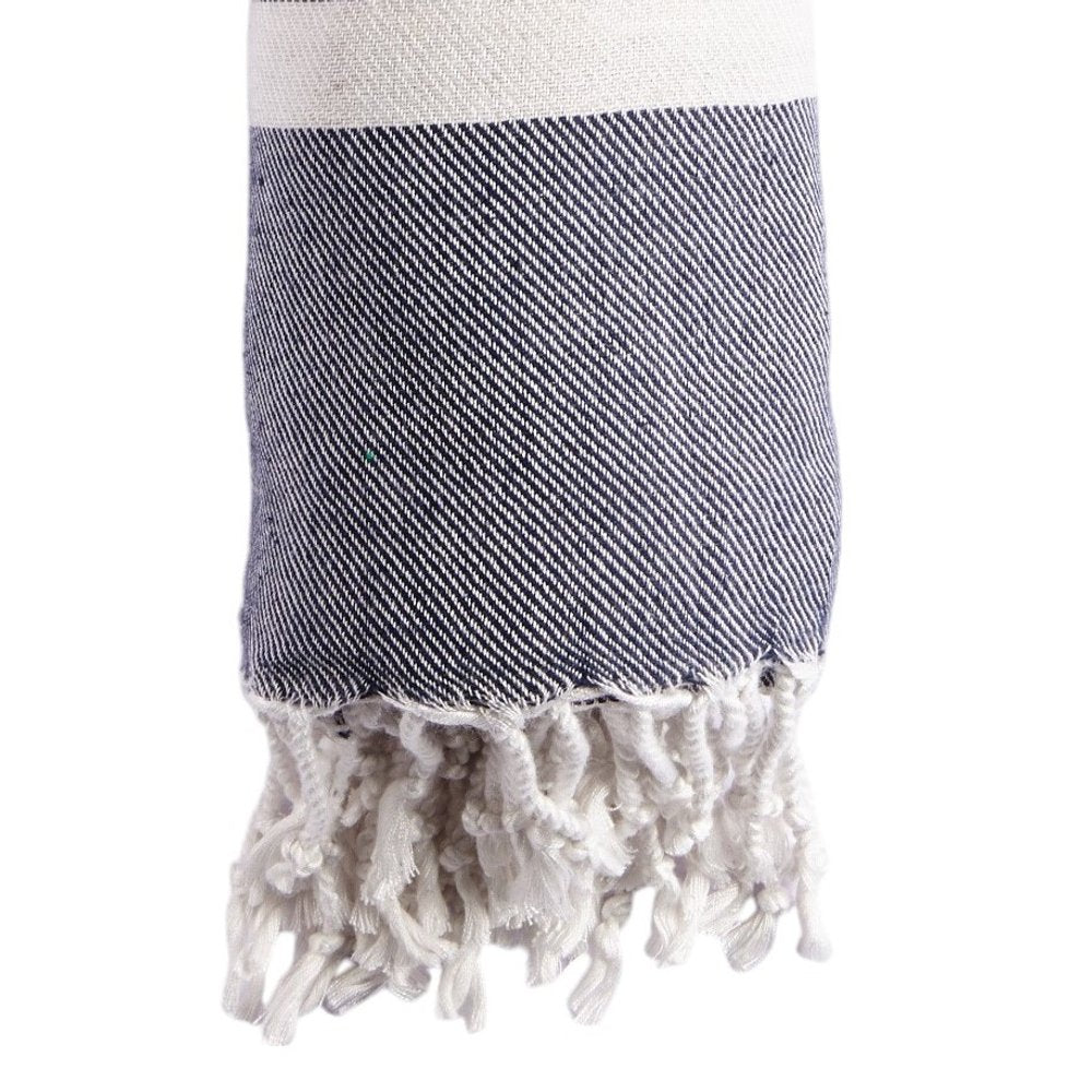 59" X 71" Blue and White Cotton Plain Weave Striped Throw Blanket with Tassels HomeRoots