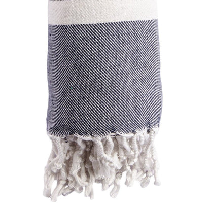 59" X 71" Blue and White Cotton Plain Weave Striped Throw Blanket with Tassels HomeRoots