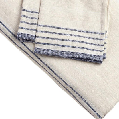 71" x 95" Cream And Blue Striped Cotton Tablecloth And Napkins Set HomeRoots