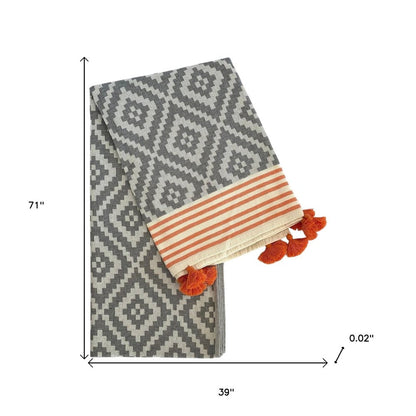 39" X 71" Gray and Orange Cotton Geometric Turkish Towel Throw Blanket with Tassels HomeRoots