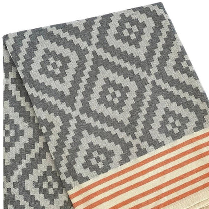 39" X 71" Gray and Orange Cotton Geometric Turkish Towel Throw Blanket with Tassels HomeRoots