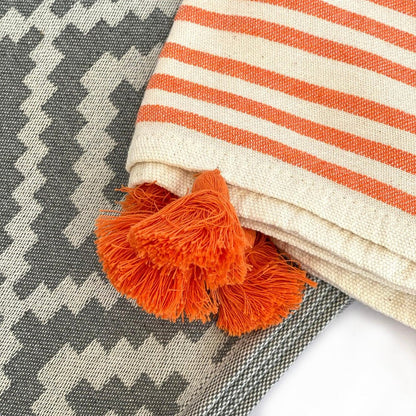 39" X 71" Gray and Orange Cotton Geometric Turkish Towel Throw Blanket with Tassels HomeRoots