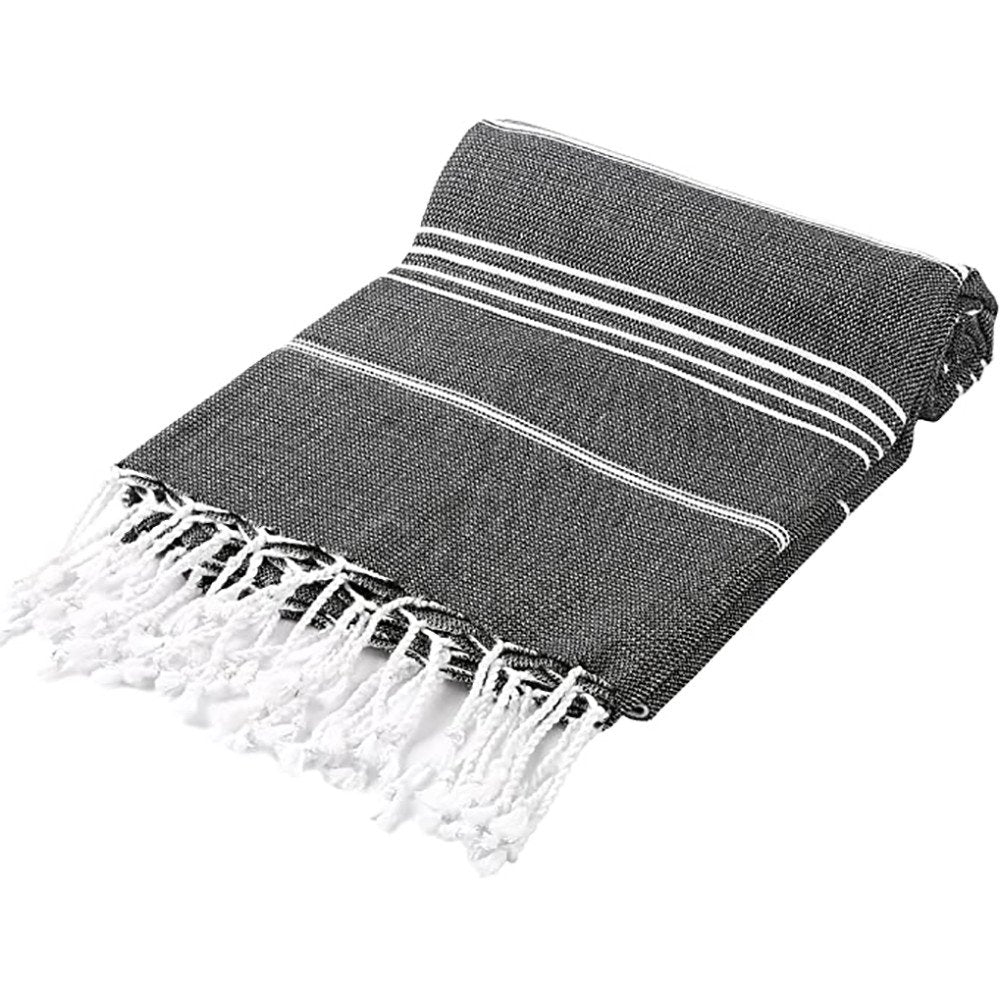 39" X 71" White and Black Cotton Turkish Towel Throw Blanket with Tassels HomeRoots