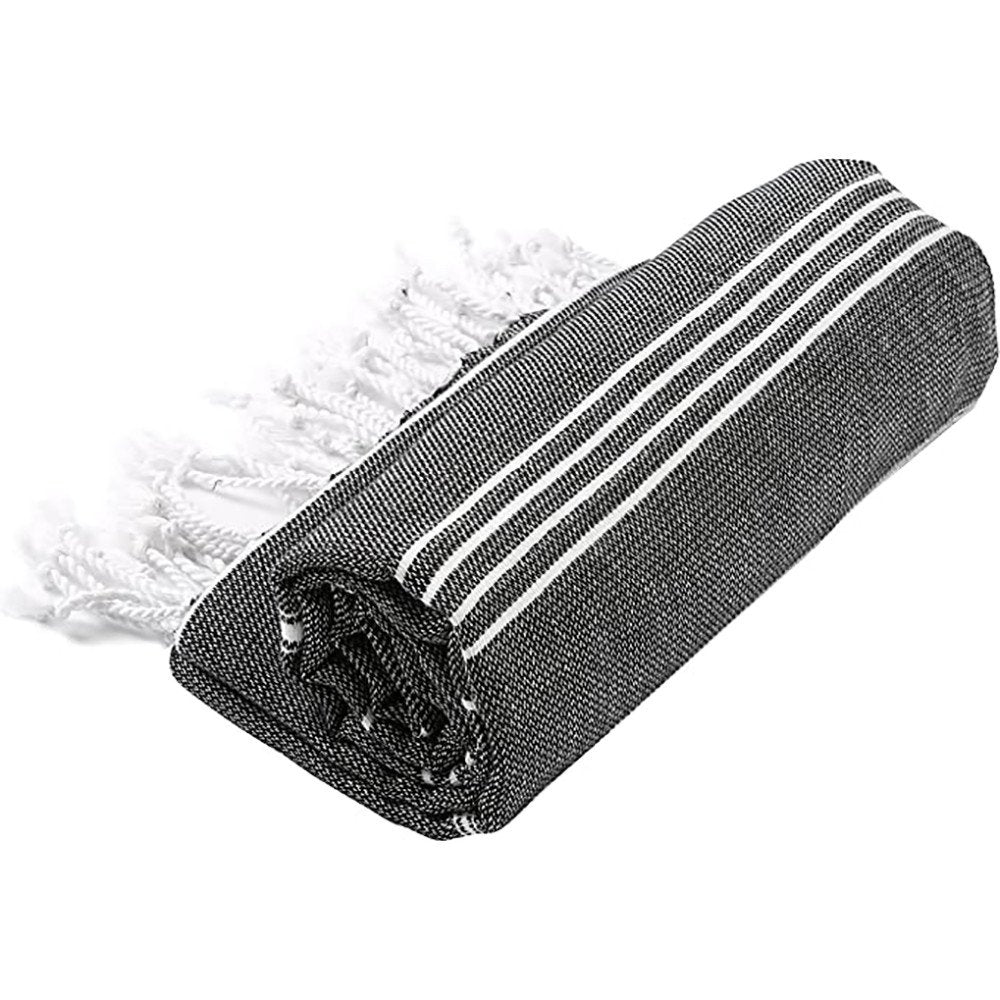 39" X 71" White and Black Cotton Turkish Towel Throw Blanket with Tassels HomeRoots
