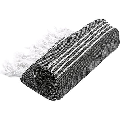 39" X 71" White and Black Cotton Turkish Towel Throw Blanket with Tassels HomeRoots