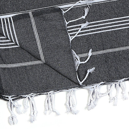 39" X 71" White and Black Cotton Turkish Towel Throw Blanket with Tassels HomeRoots
