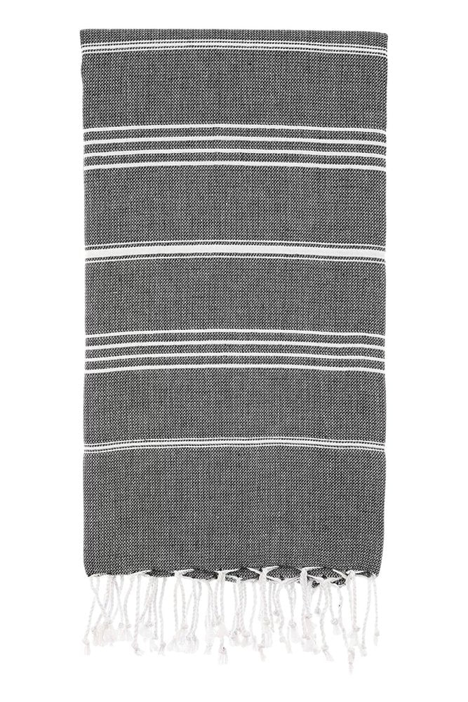 39" X 71" White and Black Cotton Turkish Towel Throw Blanket with Tassels HomeRoots