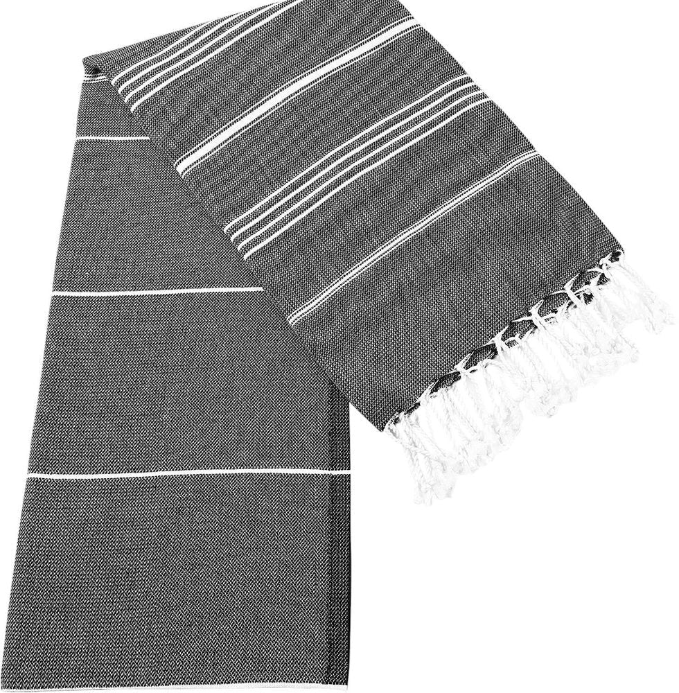 39" X 71" White and Black Cotton Turkish Towel Throw Blanket with Tassels HomeRoots
