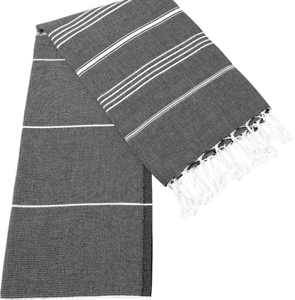 39" X 71" White and Black Cotton Turkish Towel Throw Blanket with Tassels HomeRoots