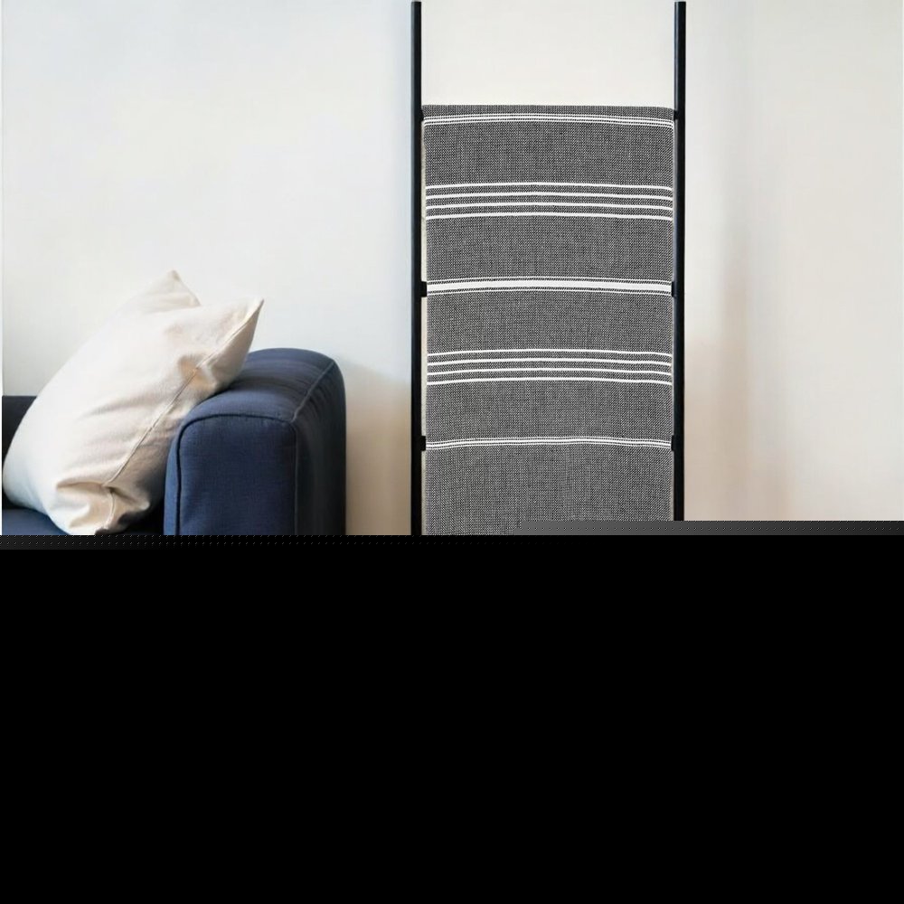39" X 71" White and Black Cotton Turkish Towel Throw Blanket with Tassels HomeRoots