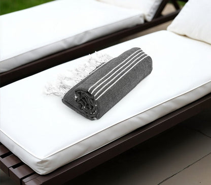 39" X 71" White and Black Cotton Turkish Towel Throw Blanket with Tassels HomeRoots