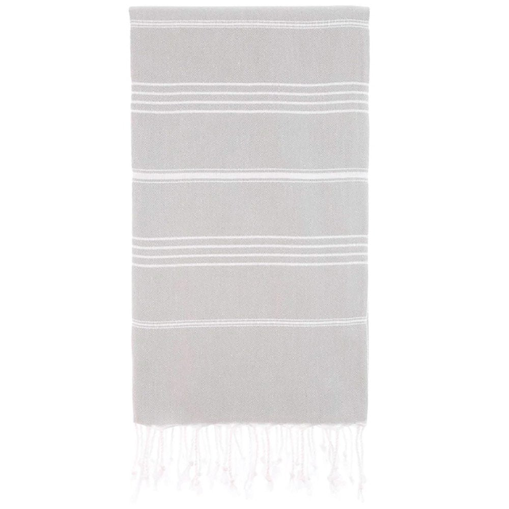 39" X 71" Gray Cotton Knitted Striped Turkish Towel Throw Blanket with Fringe — view 1