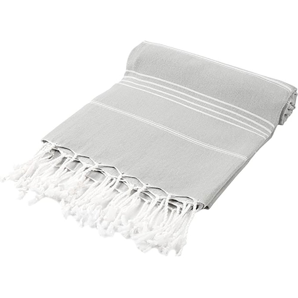 39" X 71" Gray Cotton Knitted Striped Turkish Towel Throw Blanket with Fringe — view 2