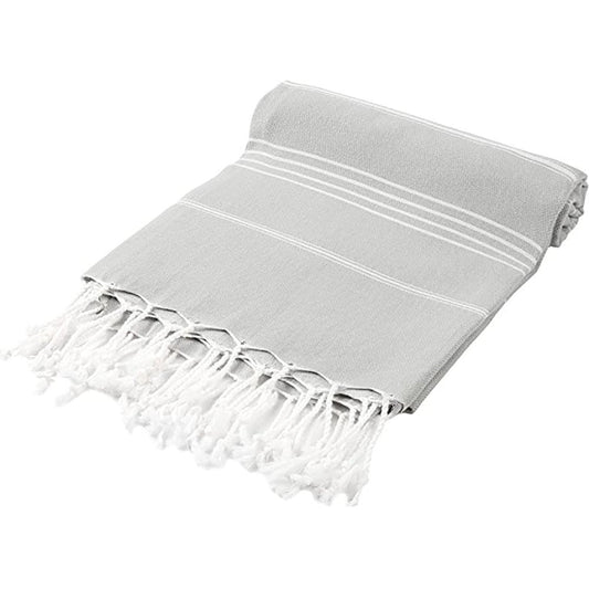 39" X 71" Gray Cotton Knitted Striped Turkish Towel Throw Blanket with Fringe