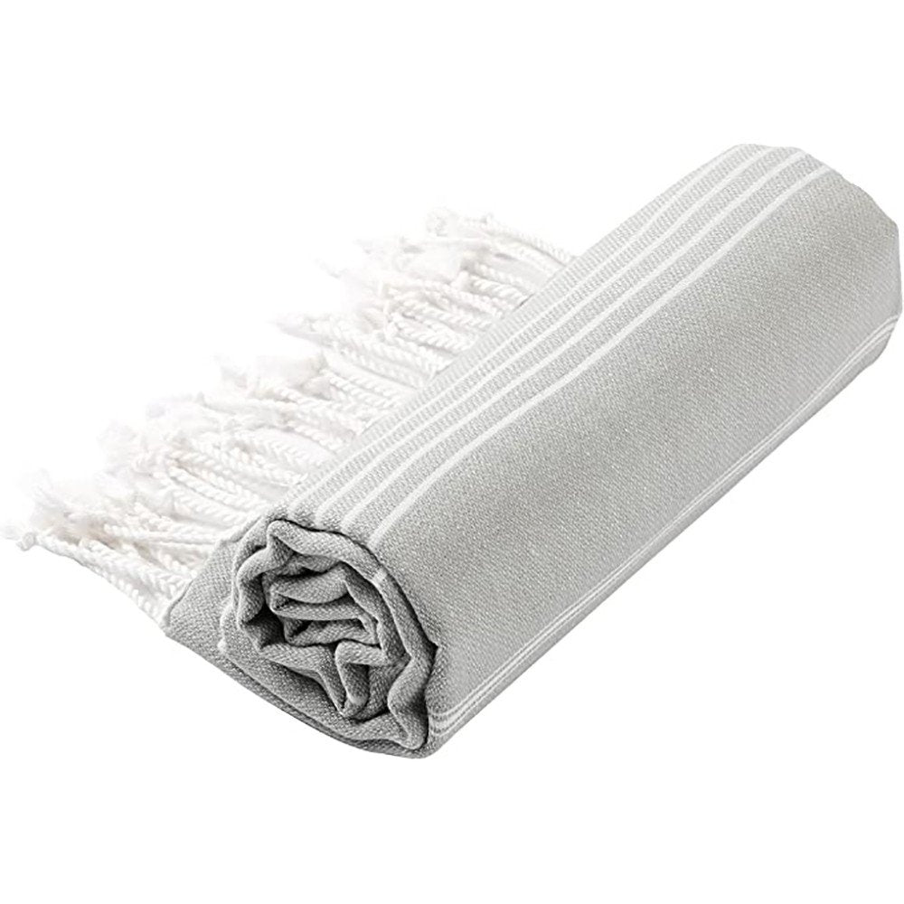 39" X 71" Gray Cotton Knitted Striped Turkish Towel Throw Blanket with Fringe — view 3