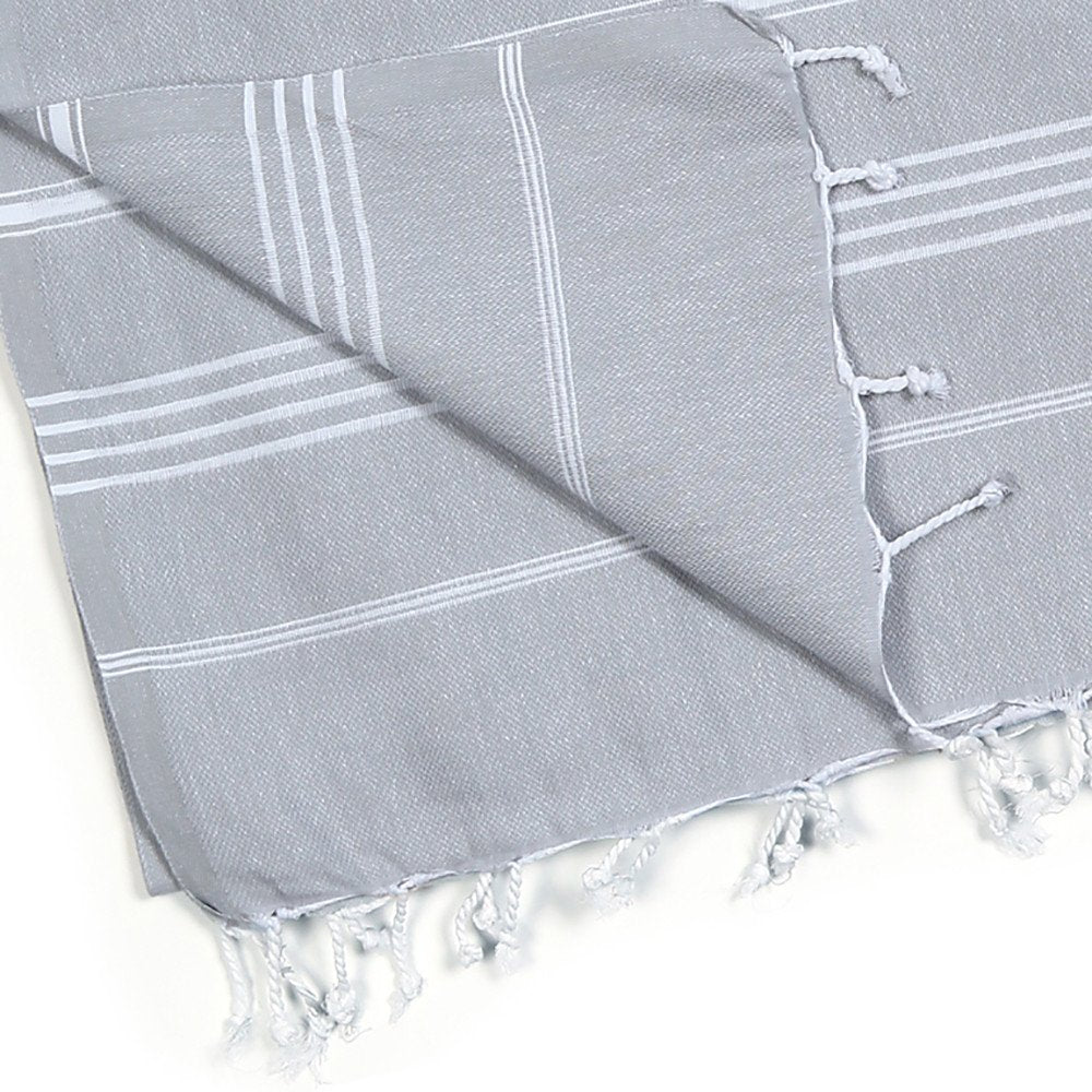 39" X 71" Gray Cotton Knitted Striped Turkish Towel Throw Blanket with Fringe — view 4