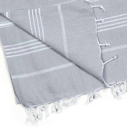 39" X 71" Gray Cotton Knitted Striped Turkish Towel Throw Blanket with Fringe