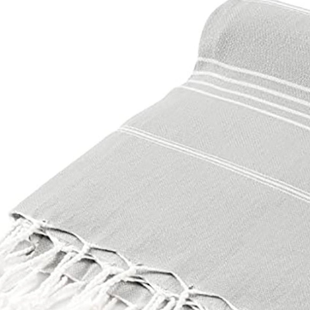 39" X 71" Gray Cotton Knitted Striped Turkish Towel Throw Blanket with Fringe — view 6