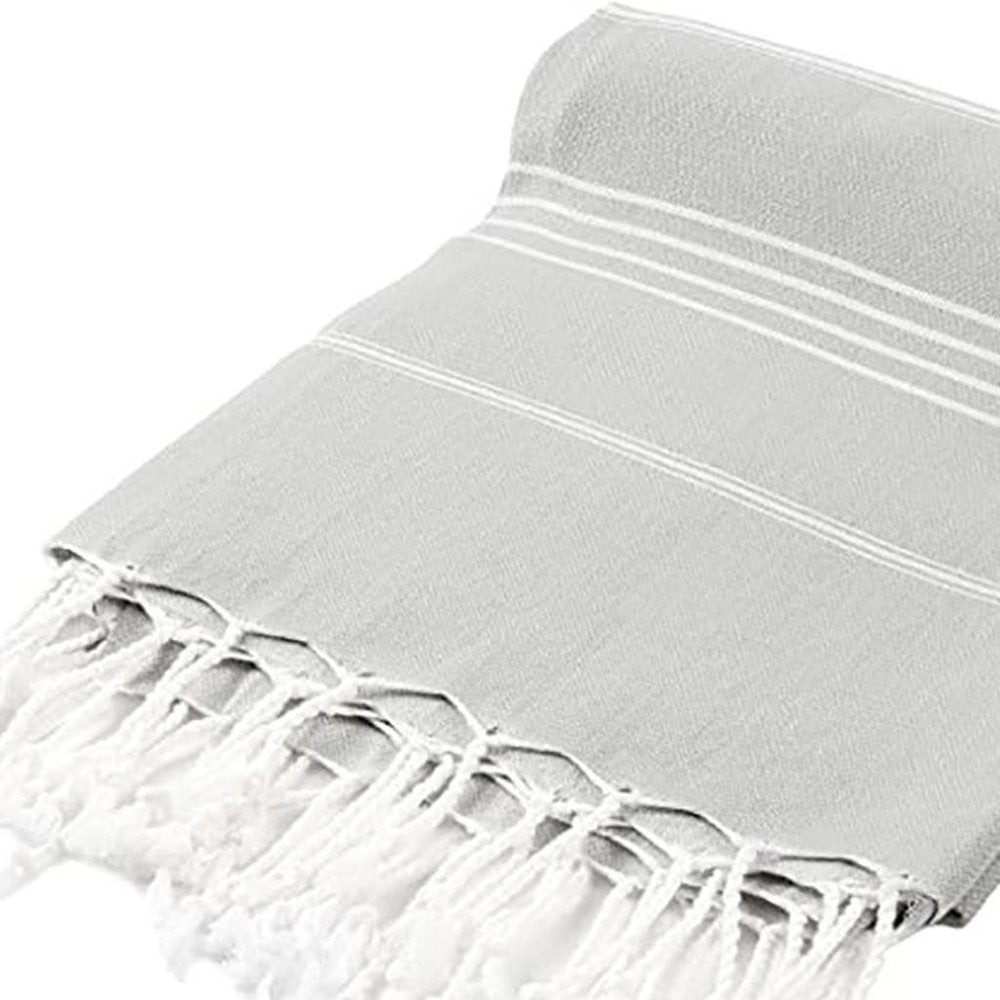 39" X 71" Gray Cotton Knitted Striped Turkish Towel Throw Blanket with Fringe — view 7
