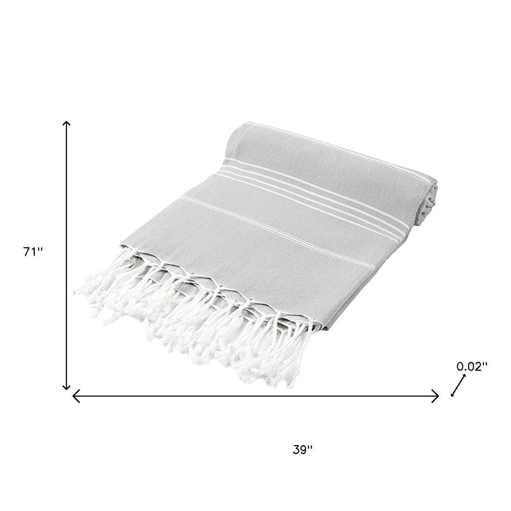 39" X 71" Gray Cotton Knitted Striped Turkish Towel Throw Blanket with Fringe — view 8
