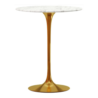 32" White and Gold Rounded Marble and Metal Bar Table - FurniFindUSA