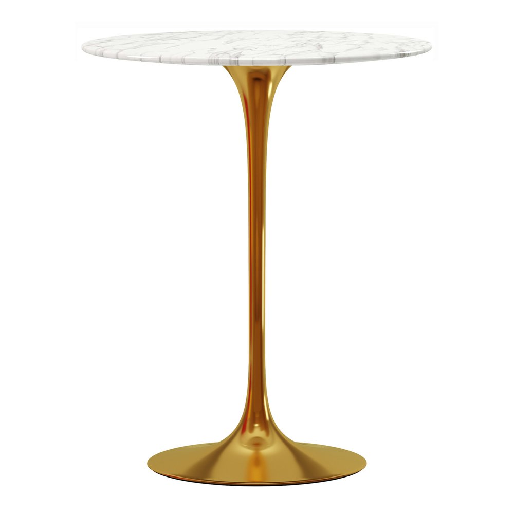 32" White and Gold Rounded Marble and Metal Bar Table HomeRoots
