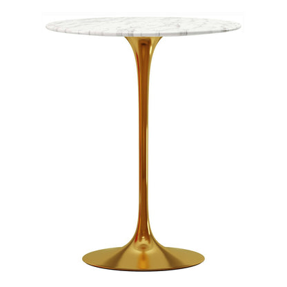 32" White and Gold Rounded Marble and Metal Bar Table HomeRoots