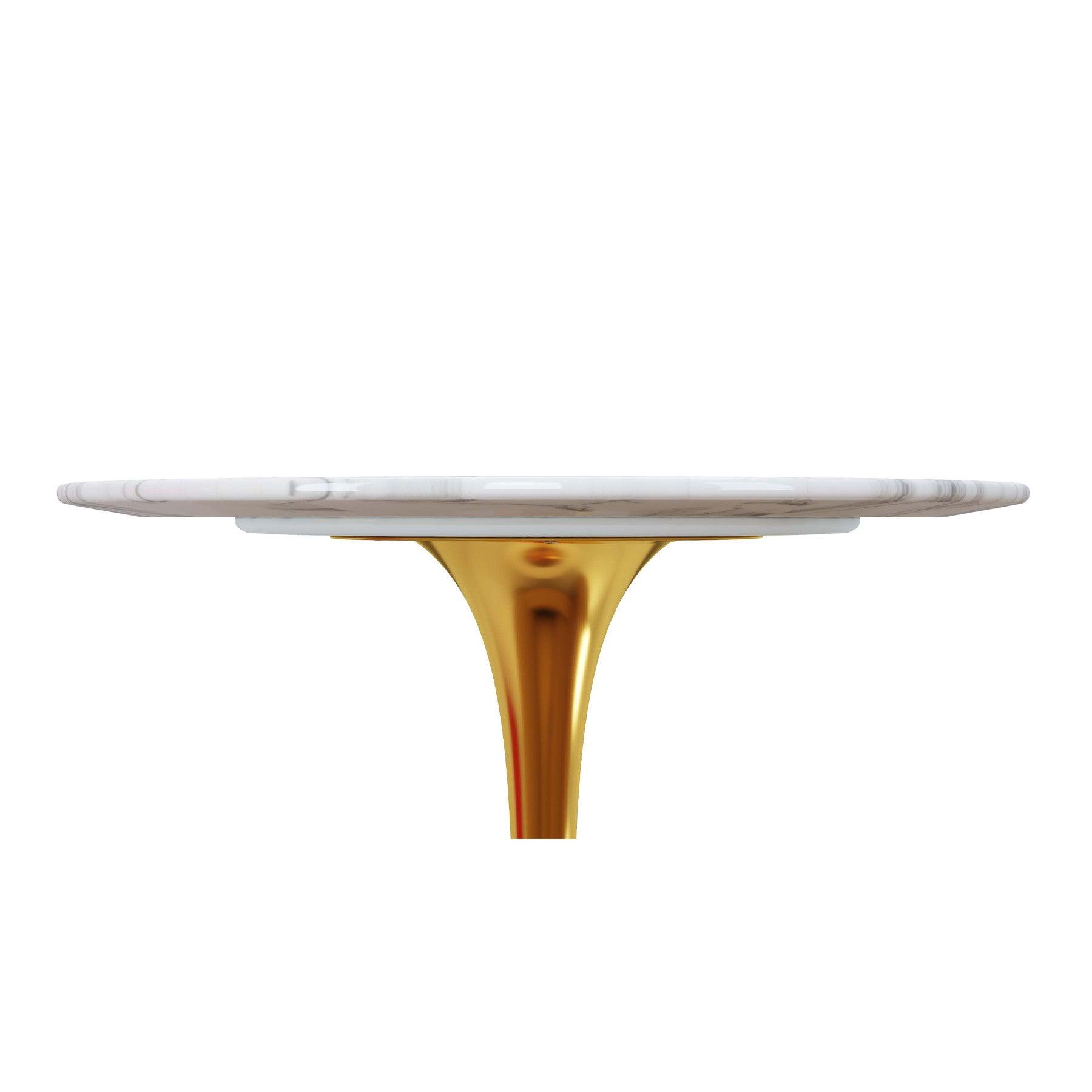 32" White and Gold Rounded Marble and Metal Bar Table - FurniFindUSA