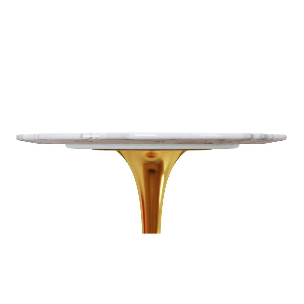 32" White and Gold Rounded Marble and Metal Bar Table HomeRoots
