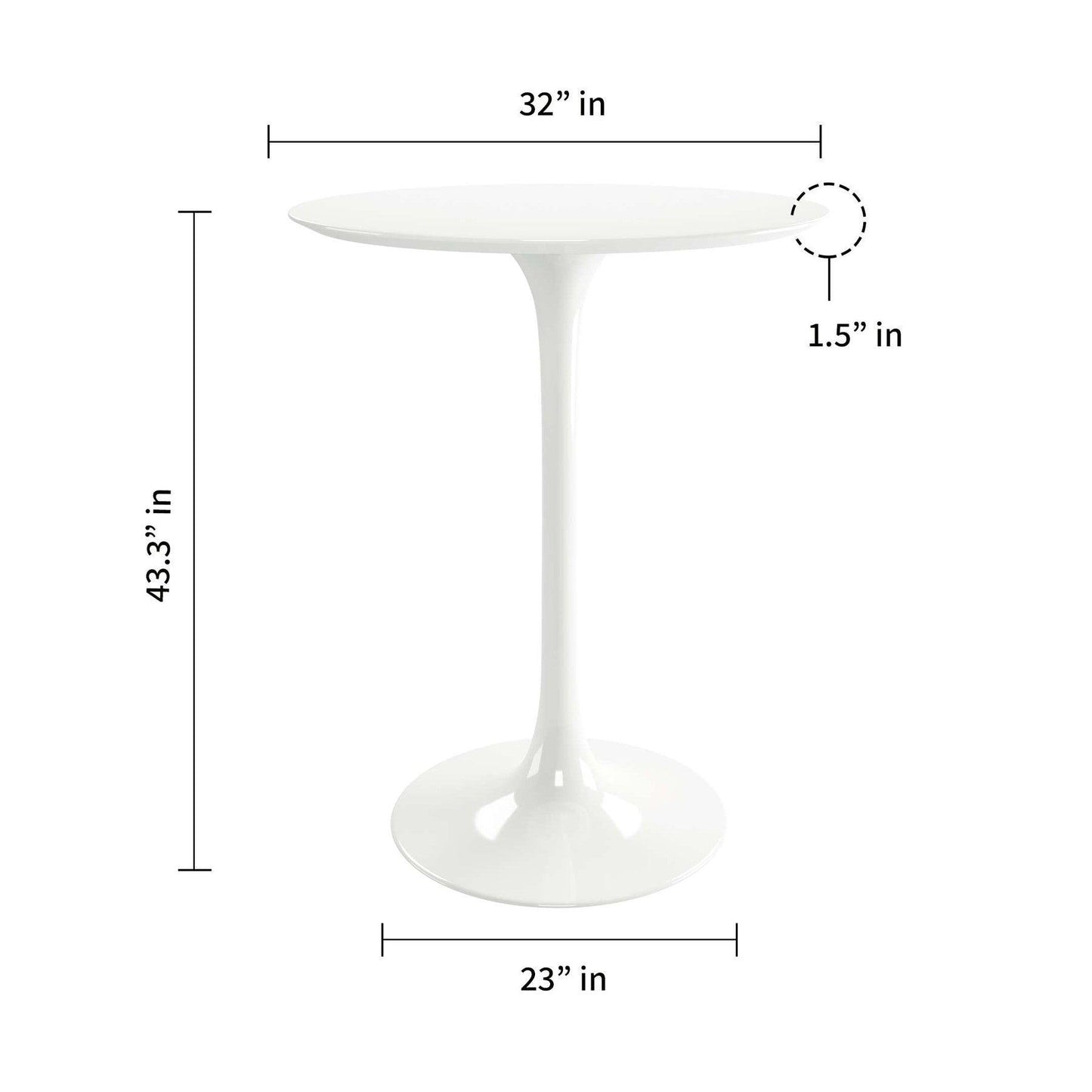 32" White Rounded Fiberglass and Metal Bar Table - FurniFindUSA