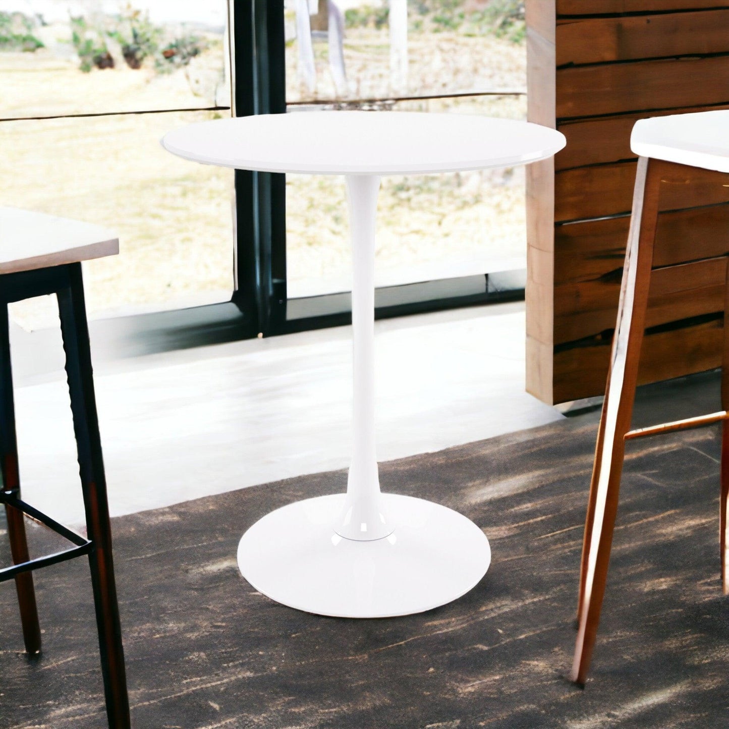 36" White Rounded Manufactured Wood and Metal Bar Table - FurniFindUSA