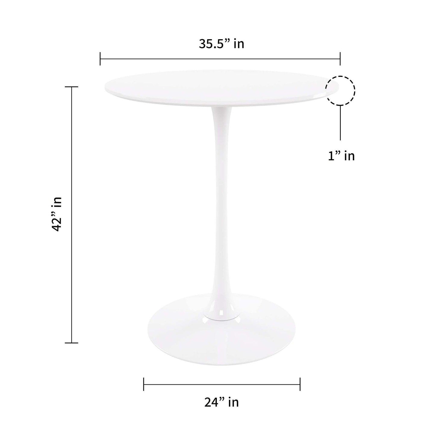 36" White Rounded Manufactured Wood and Metal Bar Table - FurniFindUSA