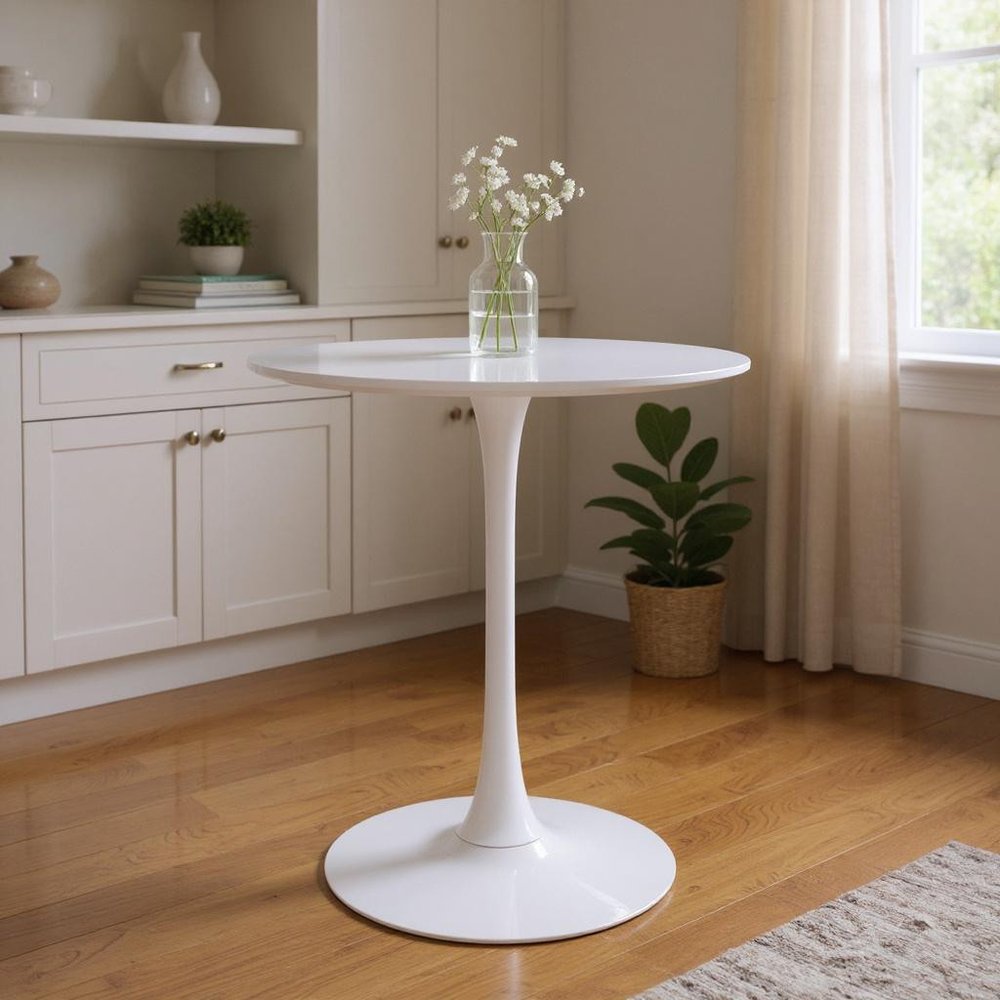 36" White Rounded Manufactured Wood and Metal Bar Table HomeRoots