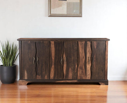 72" Dark Brown Solid Wood Live Edge Sideboard with Six Doors HomeRoots