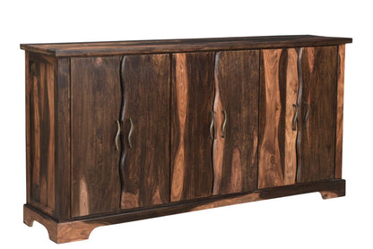 72" Dark Brown Solid Wood Live Edge Sideboard with Six Doors HomeRoots