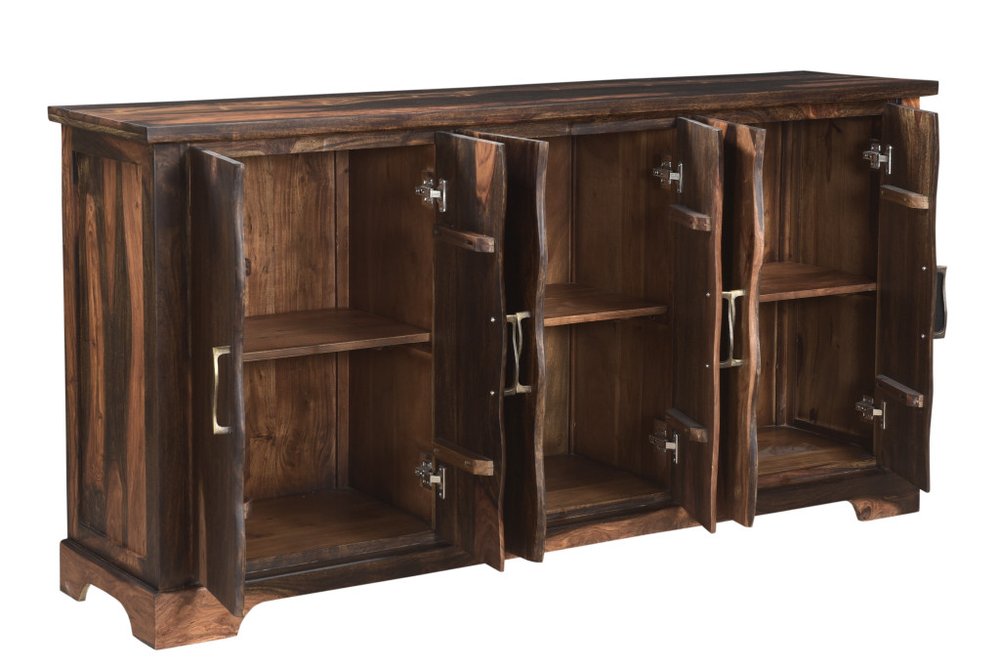 72" Dark Brown Solid Wood Live Edge Sideboard with Six Doors HomeRoots