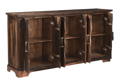 72" Dark Brown Solid Wood Live Edge Sideboard with Six Doors HomeRoots