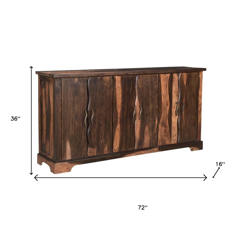 72" Dark Brown Solid Wood Live Edge Sideboard with Six Doors HomeRoots