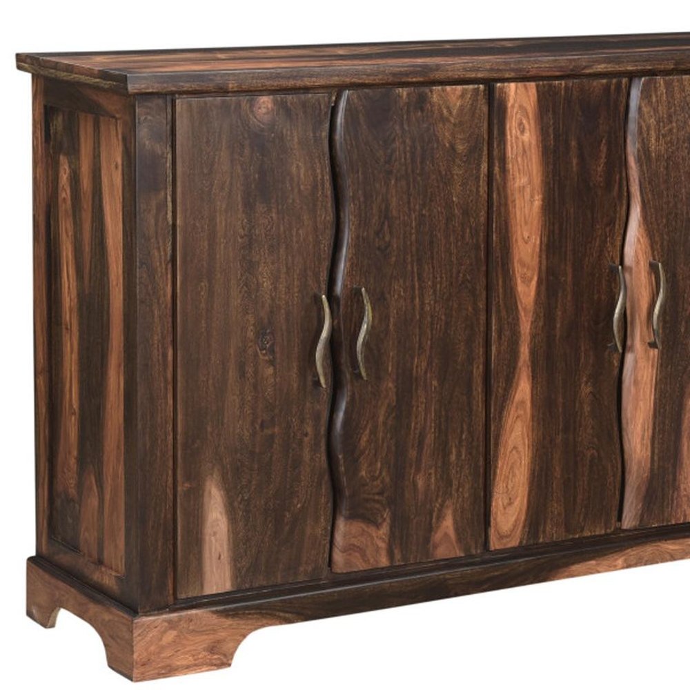 72" Dark Brown Solid Wood Live Edge Sideboard with Six Doors HomeRoots