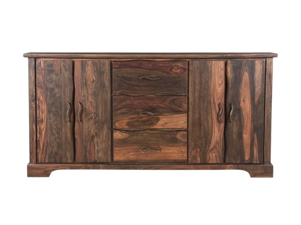72" Dark Brown Solid Wood Live Edge Three Drawer Sideboard With Four Doors HomeRoots