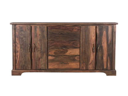72" Dark Brown Solid Wood Live Edge Three Drawer Sideboard With Four Doors HomeRoots