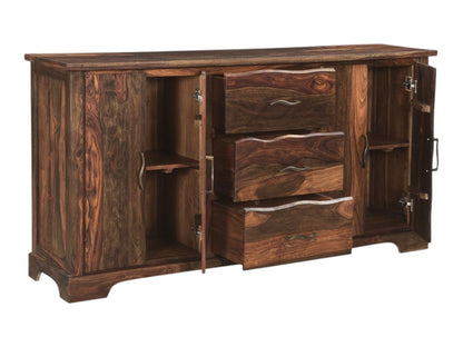 72" Dark Brown Solid Wood Live Edge Three Drawer Sideboard With Four Doors HomeRoots