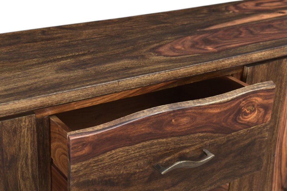 72" Dark Brown Solid Wood Live Edge Three Drawer Sideboard With Four Doors HomeRoots